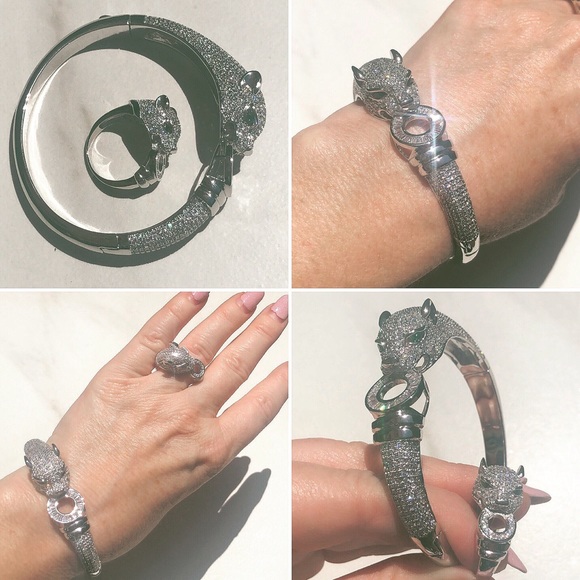 Silver Panther Swarovski Crystal Bracelet Ring Set - Picture 7 of 7